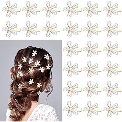 HINZIC 2Pcs Rhinestone Hair Clips Flower Hair Barrettes Crystal Pearl  French Hairpins Hair Clip Wedding Accessories for Women Girls Bridal