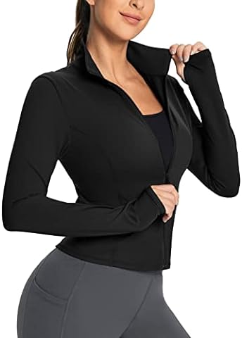 LUYAA Full Zip Athletic Jacket for Women Lightweight BBL Workout Jacket  with Thumb Holes Cropped Running Jacket XS at  Women's Clothing store
