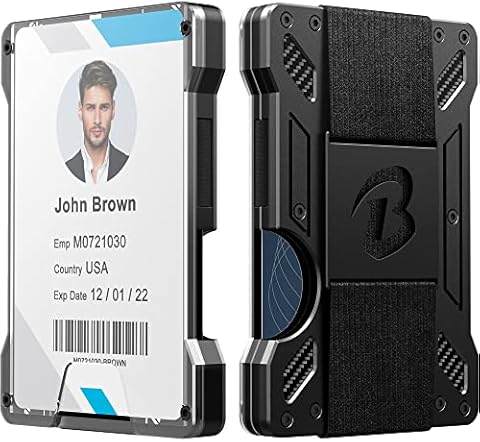 umoven Minimalist Wallet For Men - Aluminum Slim Stretchable Belt Draw-Out  Metal Wallet with 1 Clear window ID Badge Holder, Holds up 15 Cards with