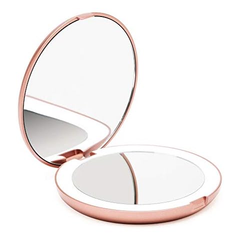 Fancii Compact Makeup Mirror with Natural LED Lights, 1x/ 10x Magnifying -  Rechargeable, Portable, Lighted 4” Hand Mirror for Travel and Purses, Mila