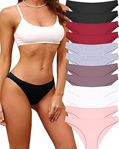 FINETOO 12 Pack Cotton Underwear for Women Cute Low Rise Bikini Panties  High Cut Breathable Sexy Hipster Womens Cheeky S-XL