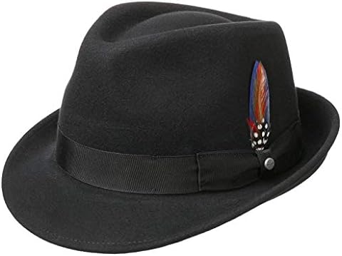 AKIO&AQUIRAX Fedora Hats for Men Women 100% Australian Wool Mens Dress Hat  with Brim Classic Felt Fedora Vintage No-bow-black 7 1/8