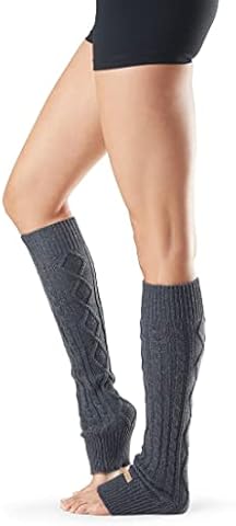 Rolling Cable Knit Thigh High Leg Warmers with Stirrups - Charcoal