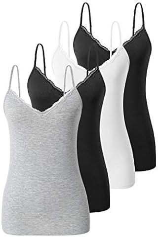 Bencailor 4 Pack Women's Long Tank Tops, Lace Camisole Neck Cami Adjustable  Spaghetti Strap Undershirts for Women
